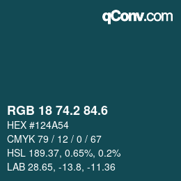 カラーコード: RGB 18 74.2 84.6 | qconv.com