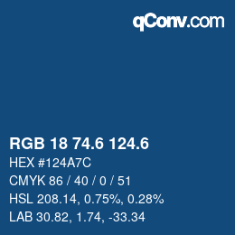 カラーコード: RGB 18 74.6 124.6 | qconv.com