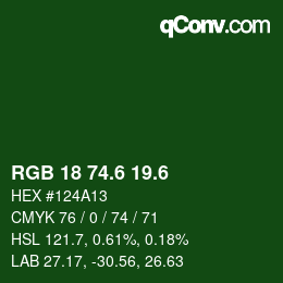 カラーコード: RGB 18 74.6 19.6 | qconv.com