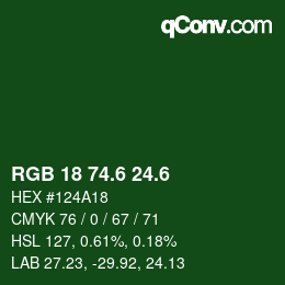 カラーコード: RGB 18 74.6 24.6 | qconv.com