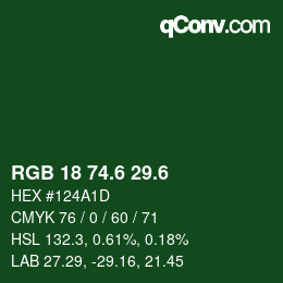 カラーコード: RGB 18 74.6 29.6 | qconv.com