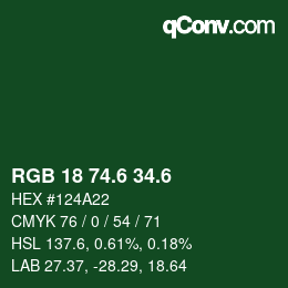 カラーコード: RGB 18 74.6 34.6 | qconv.com