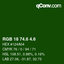 カラーコード: RGB 18 74.6 4.6 | qconv.com