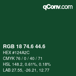カラーコード: RGB 18 74.6 44.6 | qconv.com