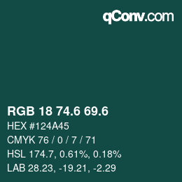 カラーコード: RGB 18 74.6 69.6 | qconv.com