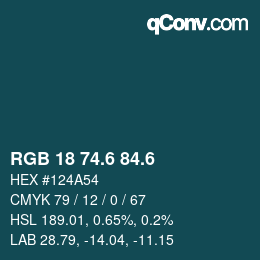 カラーコード: RGB 18 74.6 84.6 | qconv.com