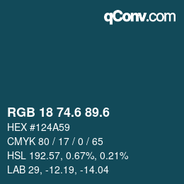 カラーコード: RGB 18 74.6 89.6 | qconv.com