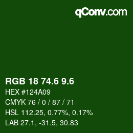 カラーコード: RGB 18 74.6 9.6 | qconv.com