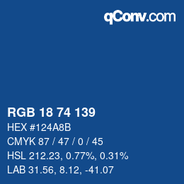 Color code: RGB 18 74 139 | qconv.com