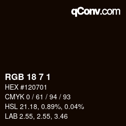 颜色代码: RGB 18 7 1 | qconv.com