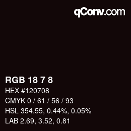 Color code: RGB 18 7 8 | qconv.com