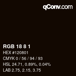 颜色代码: RGB 18 8 1 | qconv.com