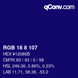 Color code: RGB 18 8 107 | qconv.com
