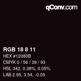 カラーコード: RGB 18 8 11 | qconv.com