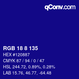 Farbcode: RGB 18 8 135 | qconv.com