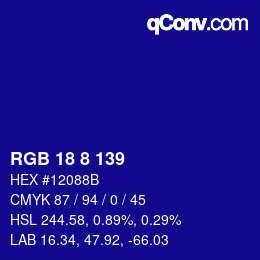 カラーコード: RGB 18 8 139 | qconv.com