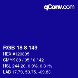 Color code: RGB 18 8 149 | qconv.com