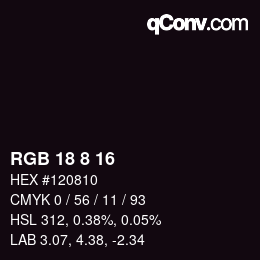 Color code: RGB 18 8 16 | qconv.com