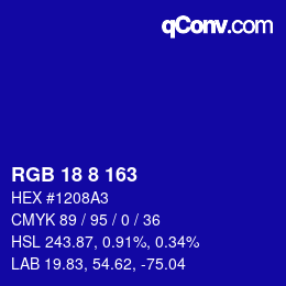 カラーコード: RGB 18 8 163 | qconv.com