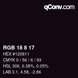 颜色代码: RGB 18 8 17 | qconv.com