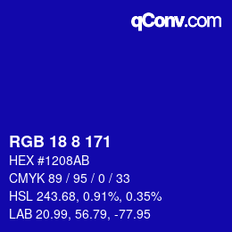 カラーコード: RGB 18 8 171 | qconv.com
