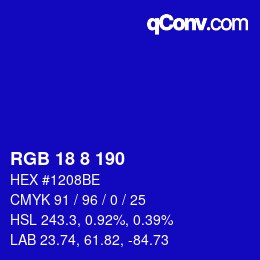 カラーコード: RGB 18 8 190 | qconv.com