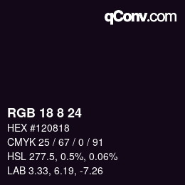 カラーコード: RGB 18 8 24 | qconv.com