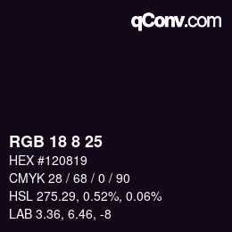 Color code: RGB 18 8 25 | qconv.com