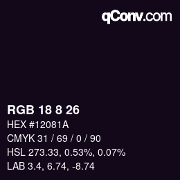 Color code: RGB 18 8 26 | qconv.com