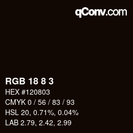 カラーコード: RGB 18 8 3 | qconv.com