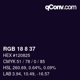 カラーコード: RGB 18 8 37 | qconv.com
