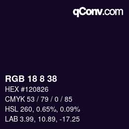 颜色代码: RGB 18 8 38 | qconv.com