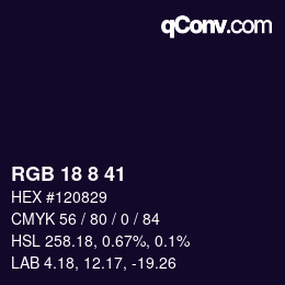 カラーコード: RGB 18 8 41 | qconv.com