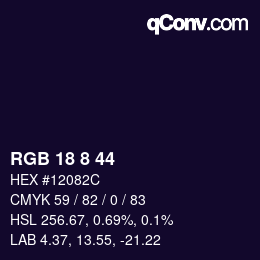 颜色代码: RGB 18 8 44 | qconv.com