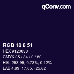 カラーコード: RGB 18 8 51 | qconv.com