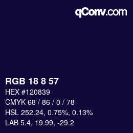 カラーコード: RGB 18 8 57 | qconv.com