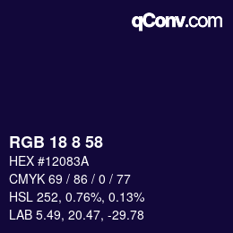 Color code: RGB 18 8 58 | qconv.com