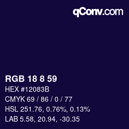 Color code: RGB 18 8 59 | qconv.com