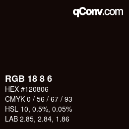 カラーコード: RGB 18 8 6 | qconv.com