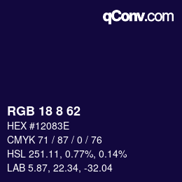カラーコード: RGB 18 8 62 | qconv.com