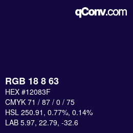 Color code: RGB 18 8 63 | qconv.com