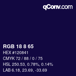 颜色代码: RGB 18 8 65 | qconv.com