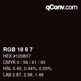 カラーコード: RGB 18 8 7 | qconv.com