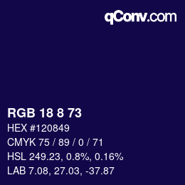 カラーコード: RGB 18 8 73 | qconv.com