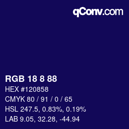 颜色代码: RGB 18 8 88 | qconv.com