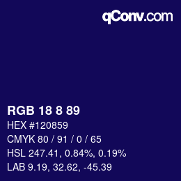Color code: RGB 18 8 89 | qconv.com