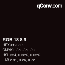 カラーコード: RGB 18 8 9 | qconv.com