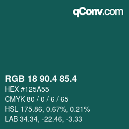 カラーコード: RGB 18 90.4 85.4 | qconv.com