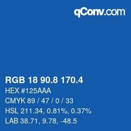 カラーコード: RGB 18 90.8 170.4 | qconv.com