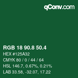 カラーコード: RGB 18 90.8 50.4 | qconv.com